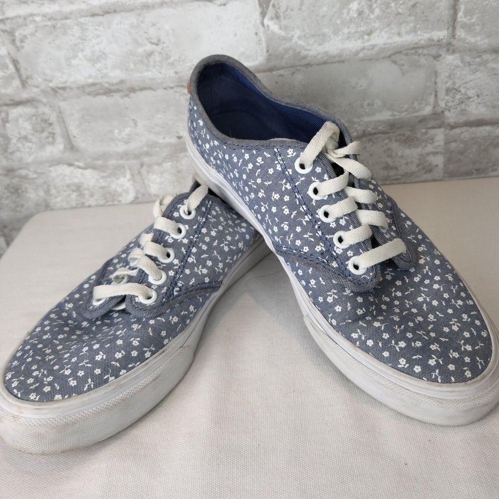 VANS Sneakers Blue Floral Denim Canvas Lace Up Low Top Skate Shoes‎ 7.5